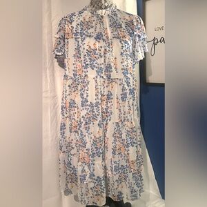 Leasty boho short sleeve dress blue orange floral print size 4